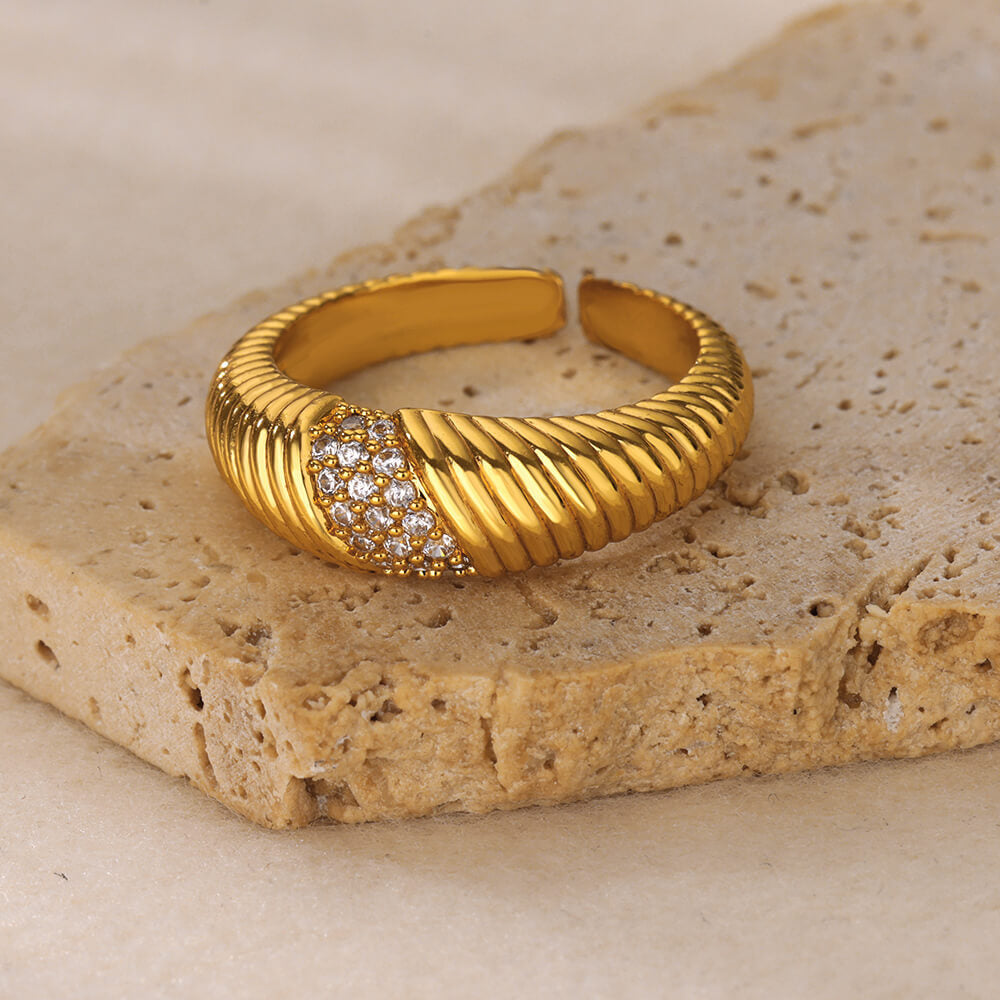 Hot-Selling 18K Gold-Plate entièrement diamante Luxury Non-Fading Anneau ouvert pour les femmes