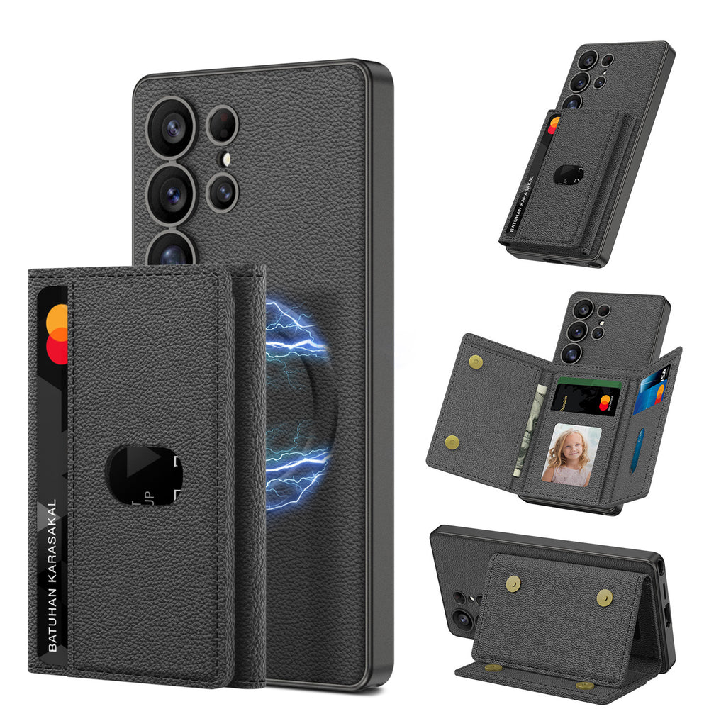 Boîtier de téléphone de chargeur sans fil intégré Wallet magnétique avec support