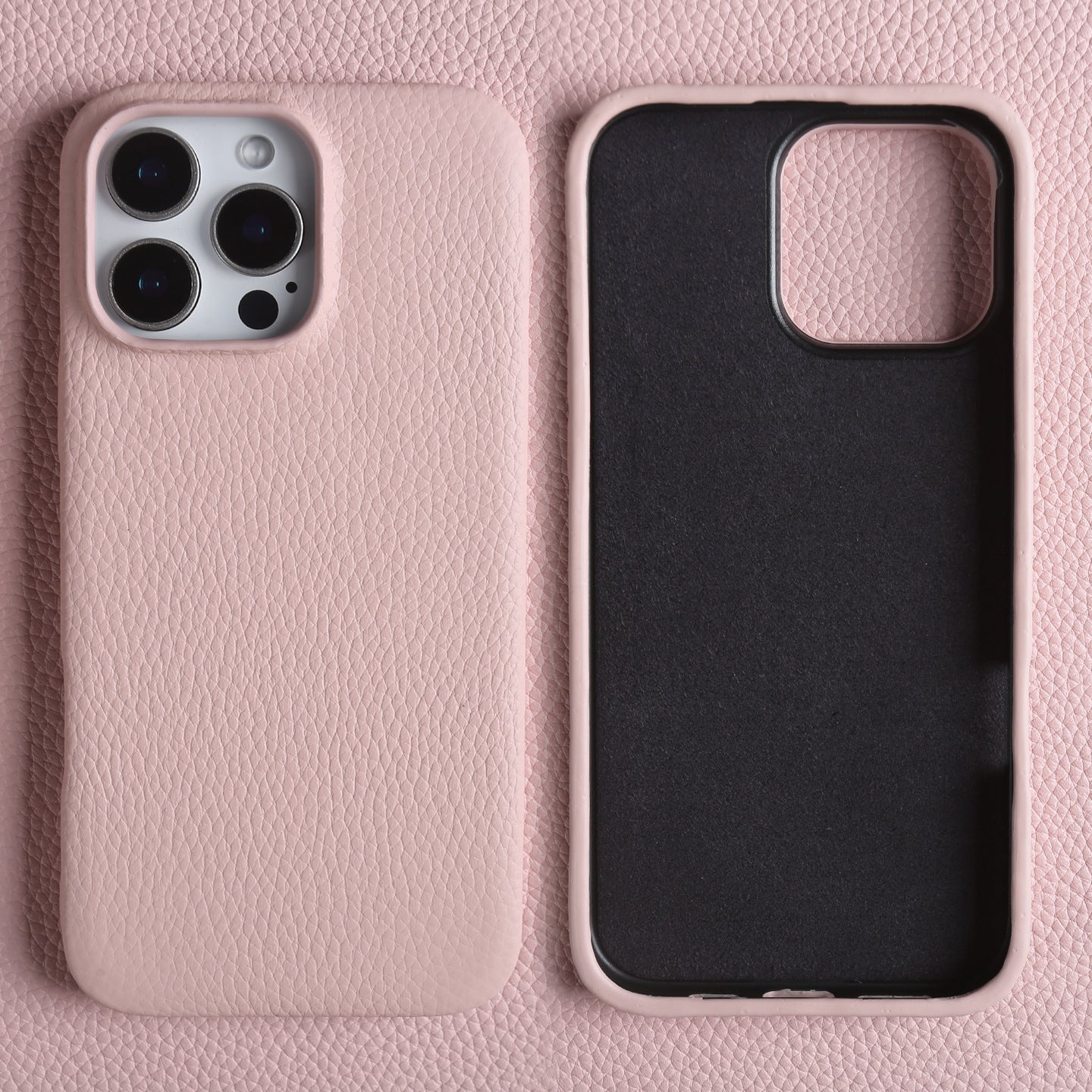 Étui de téléphone en cuir véritable Lychee-pattern