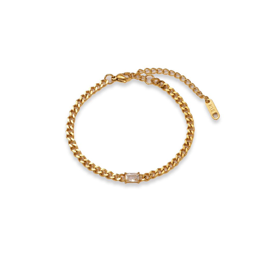 Fashion Titanium Steel Matte Chaîne Eau Drop Zircon Bracelet Set