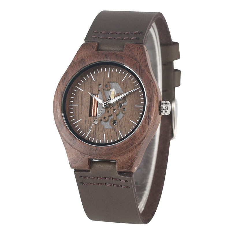 Couple Hollow Retro Walnut Casual Quartz Montre