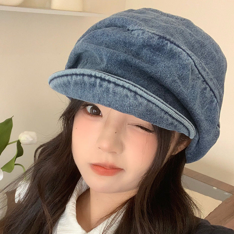 Beret de denim plissé pour femmes de style japonais