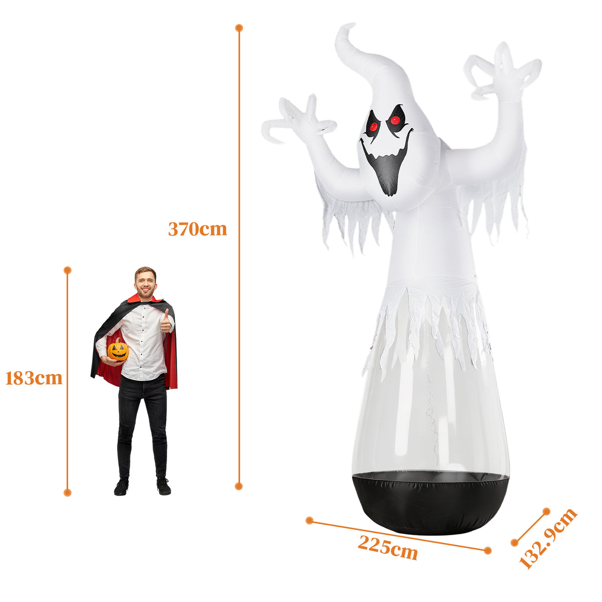 12 pieds gonflable Halloween Decor demi-corps PVC clair Fantôme blanc avec 2 lumières LED & 1 étrier