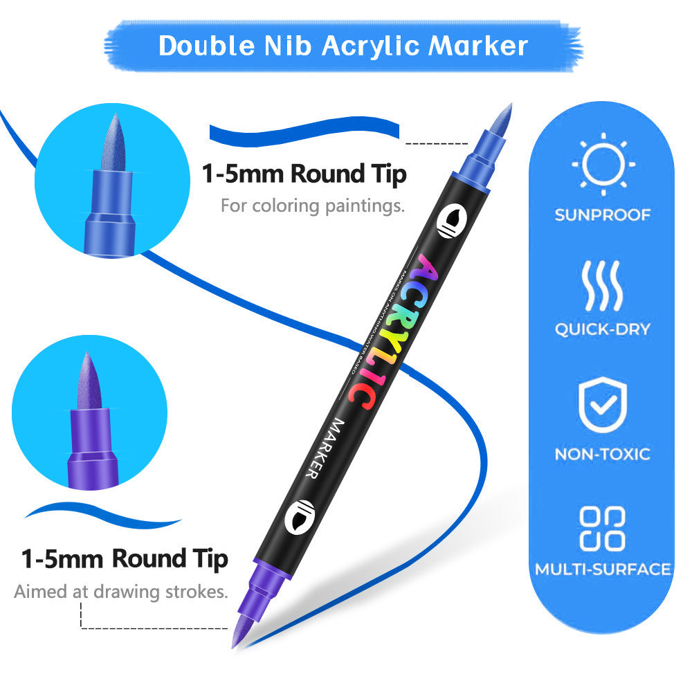 Washable Opaque Color Quick-drying Double-ended acrylic marker pen