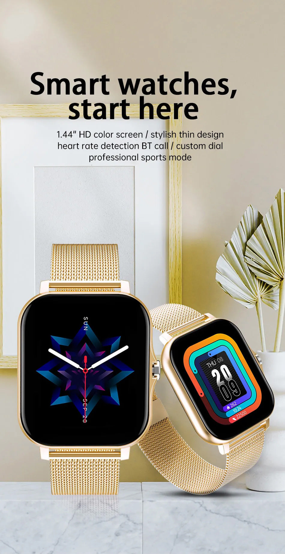 Smart Watch écran de 144 pouces Full Touch hommes et femmes Bluetooth appel