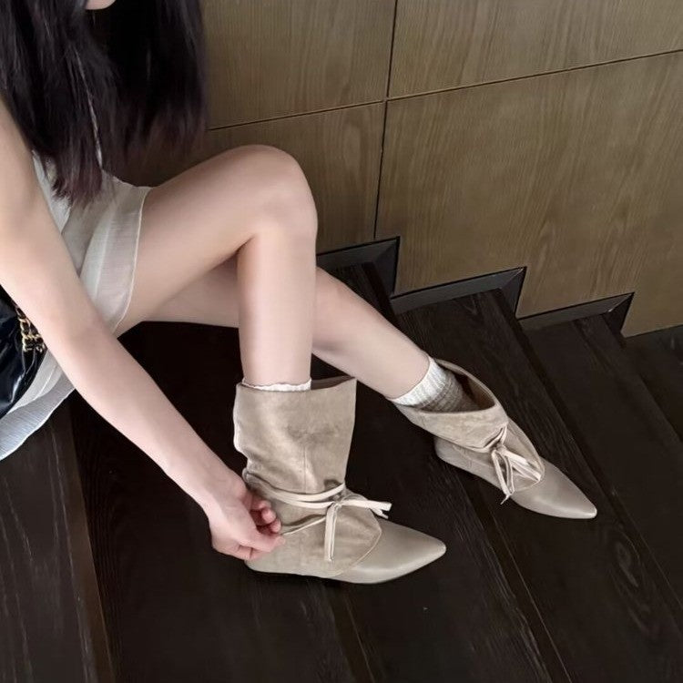 Femmes Bottes de cheville pointue en cuir doux