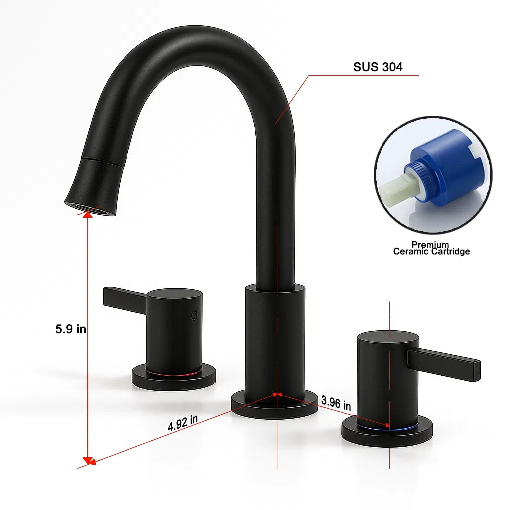 Robinet de salle de bain large de 8 pouces