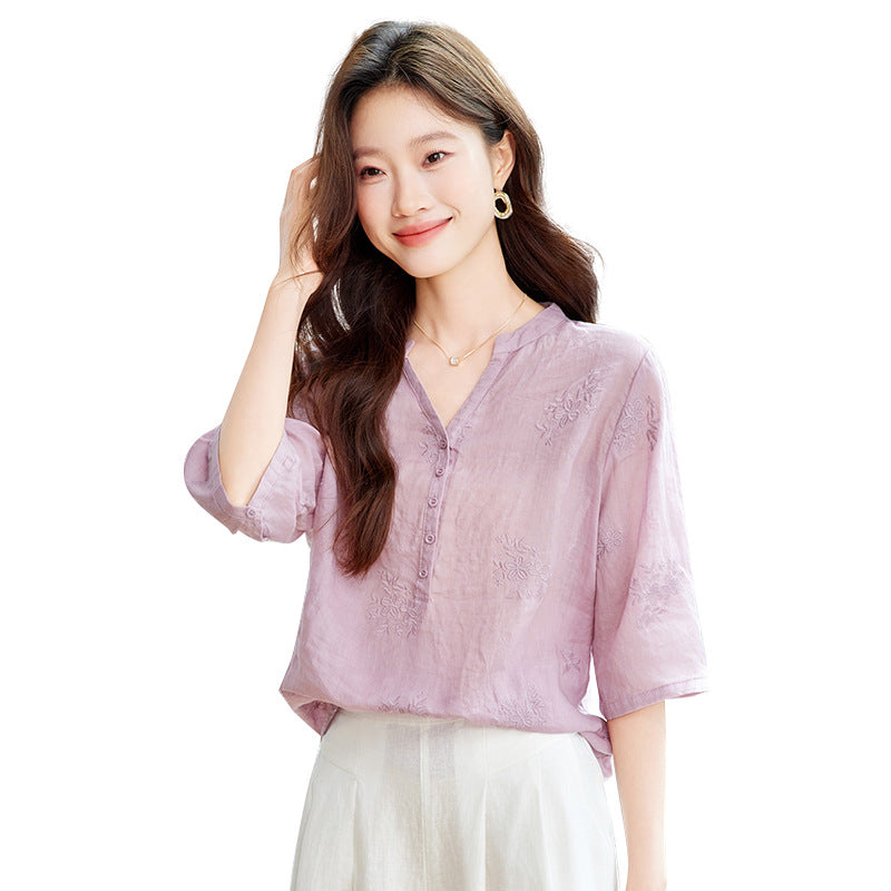 Chemise classique de style chinois en V-col d'été