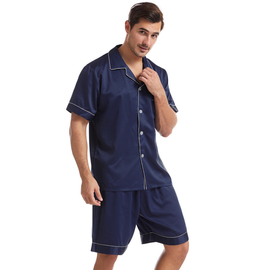 Summer Matte Satin Lapel Casual Homewear Suit Breathable Thin Short à manches courtes
