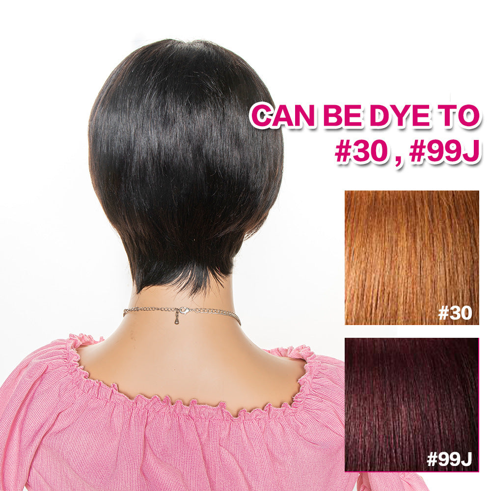Perruque courte Pixie coupe de cheveux humains avec bang