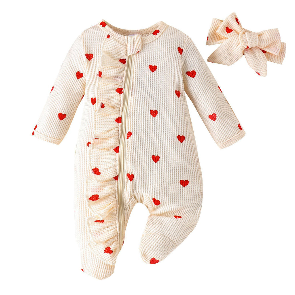 Empreinte cardiaque Jeu de bandeau Zip-up Onesie