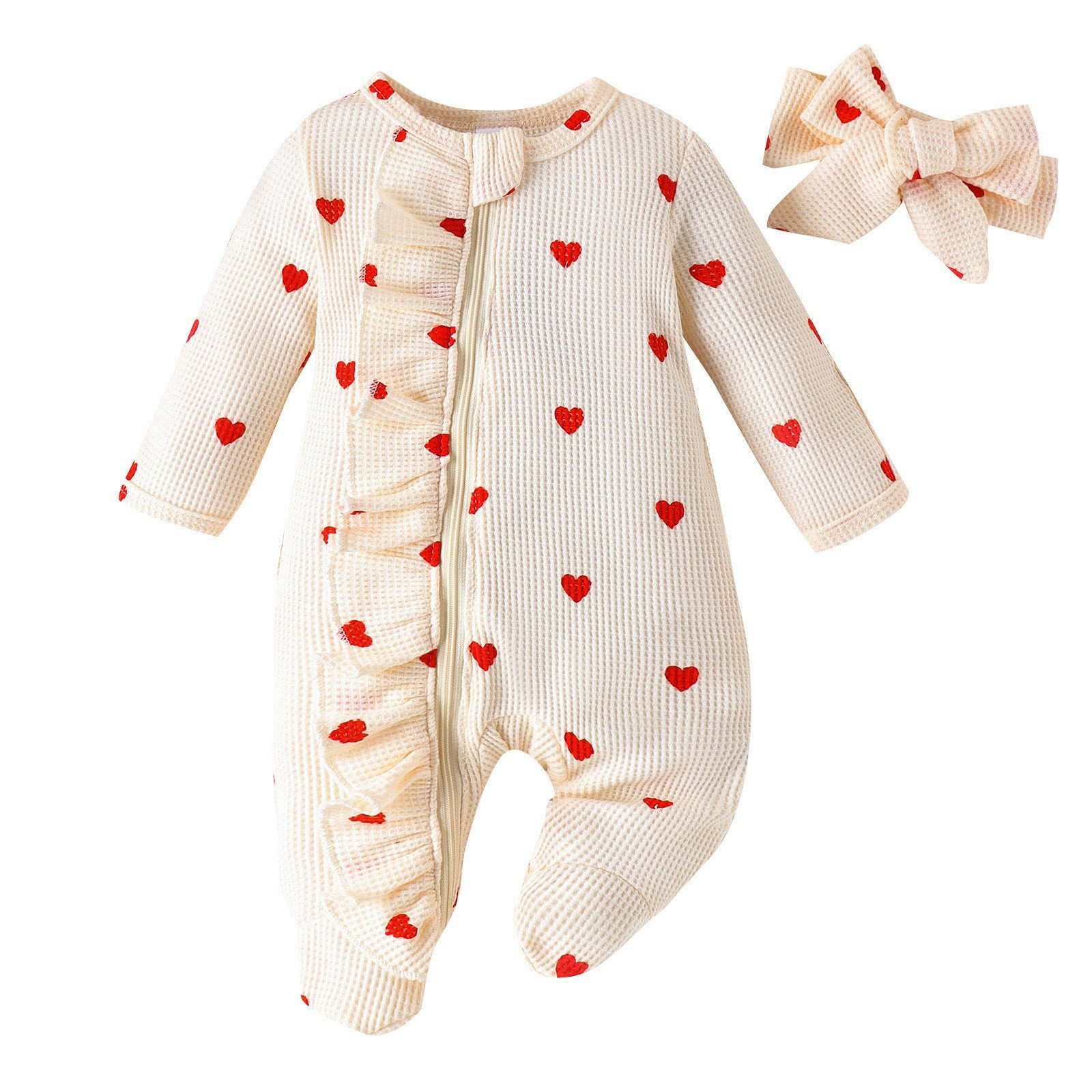 Empreinte cardiaque Jeu de bandeau Zip-up Onesie