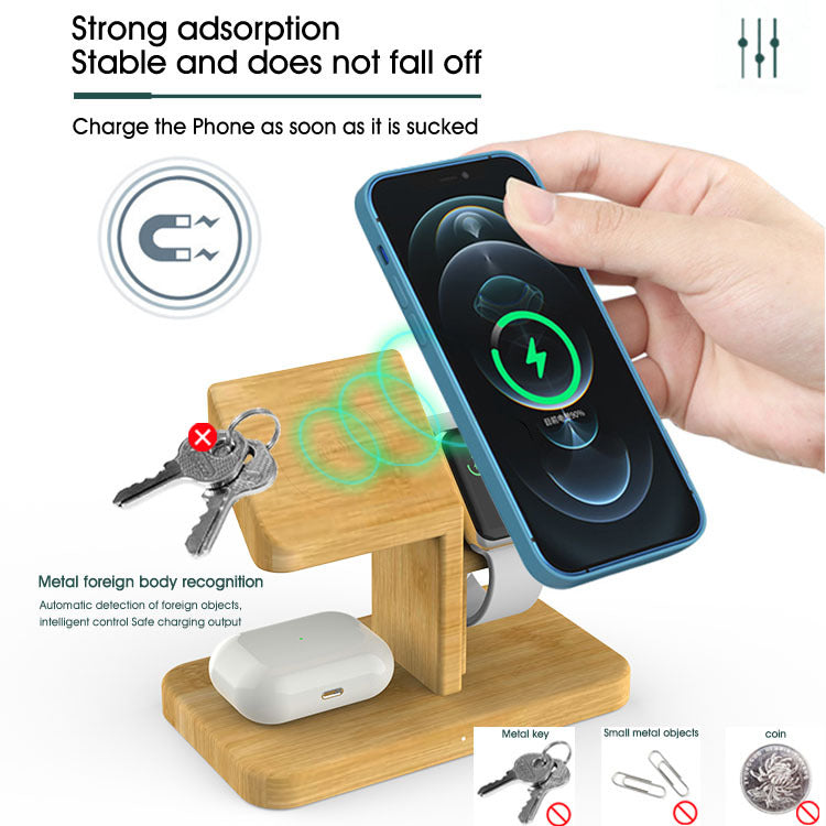 Chargeur sans fil Bamboo Porte-téléphone multifonctionnel trois en un