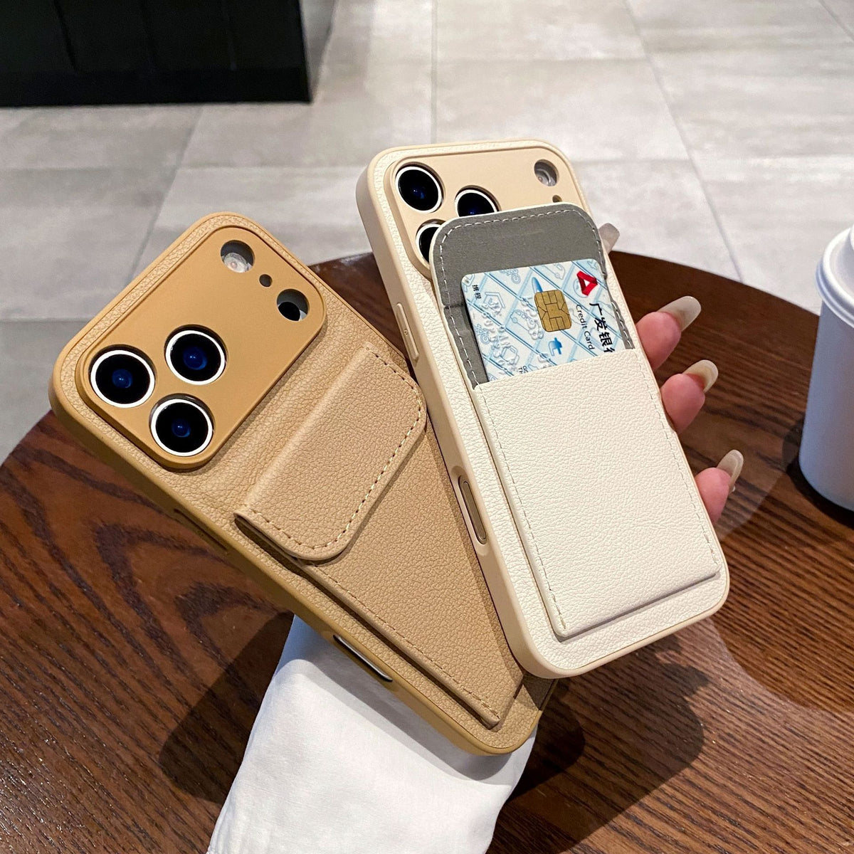 Porte-cartes en cuir clair Étui téléphonique