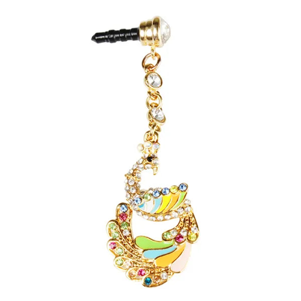 Pendentif en cristal coloré diamant Phoenix bouchon de poussière pour téléphone cellulaire 3.5mm Jack