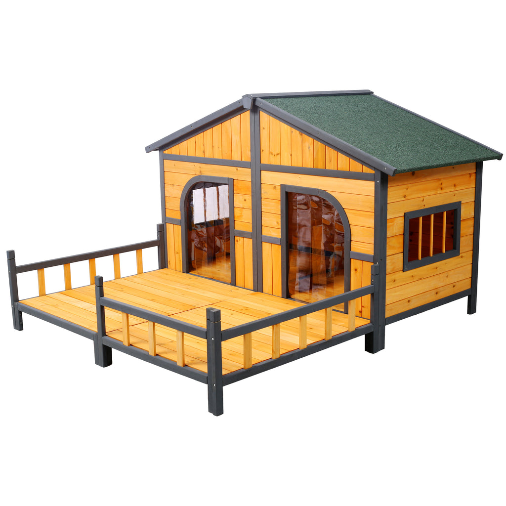 Grande maison de chien en bois extérieur Double XL Kennel de chien avec plancher élevé et porche