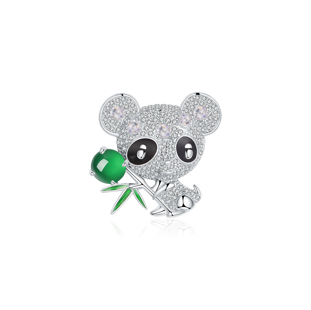 S925 Argent Sterling Panda Brooch 5g 8x6mm Vert ovale Chalcédoine Pave Strass Platinum