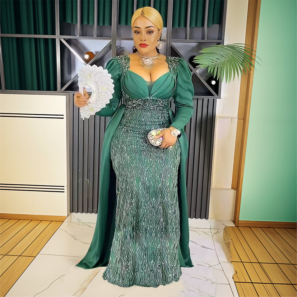 Robe femme taille Plus Col V Robe de soirée pailletée sans dos
