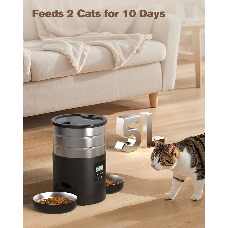 Feeder automatique pour deux chats avec un design antidérapant stable et programmable
