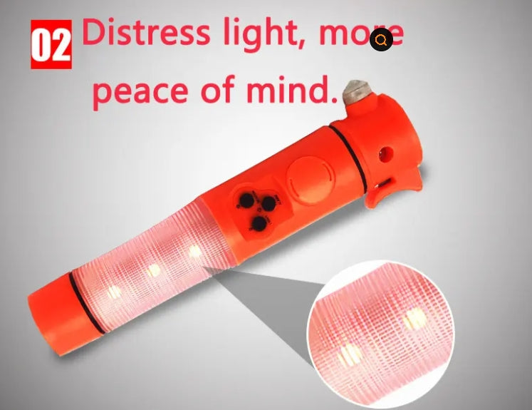 Hammer multifonctionnel rouge et jaune pour la sécurité automobile avec lampe de poche