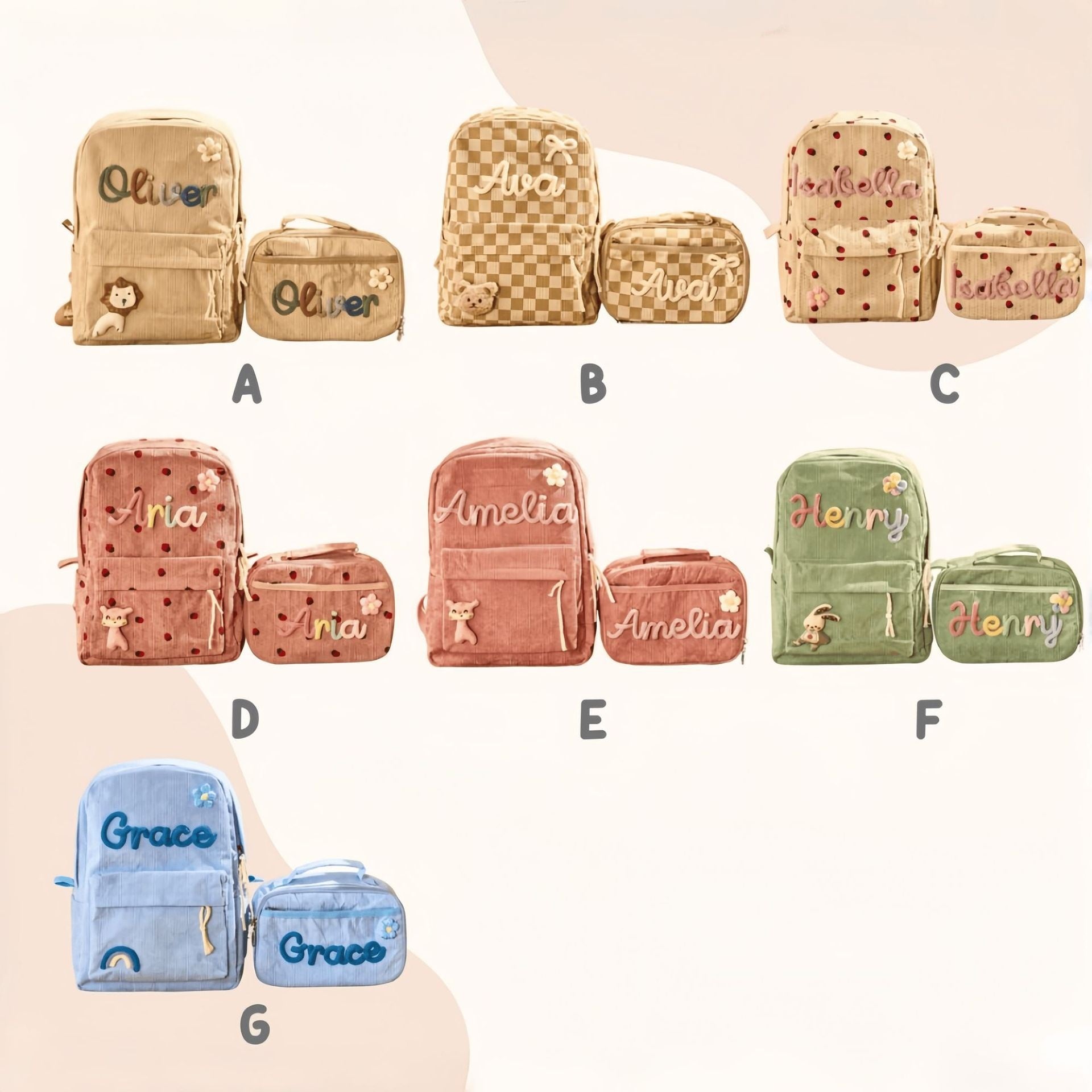 Retour à l'école Saison enfants Sac à dos et sac à lunch Set Chunky Fils fait main