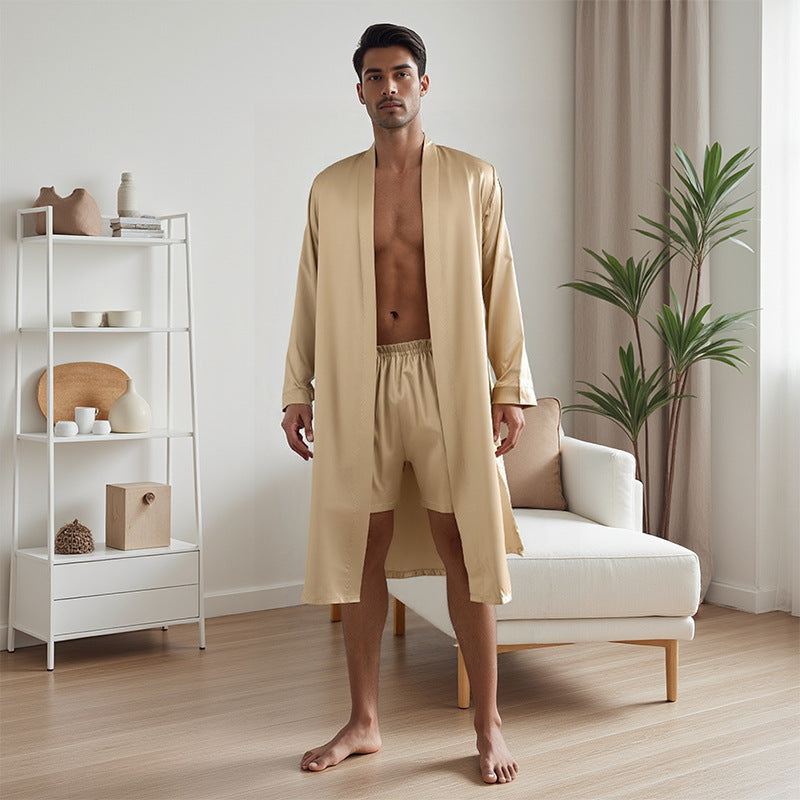 Hommes Pajama Robe et Shorts Set Couleur Solide pour usage domestique