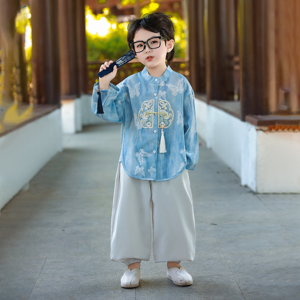 Style chinois Premier jour de naissance Outfit pour bébé garçons léger brodé Tang costume