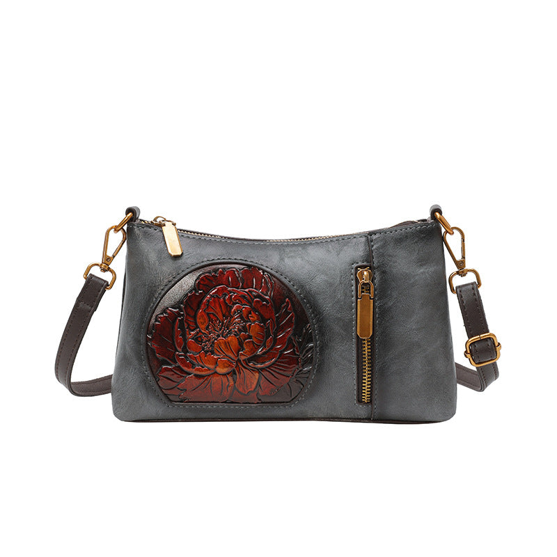 Cuir souple Vintage Ethnic style sac à épaule décontracté en cuir sculpté à la main pour les femmes