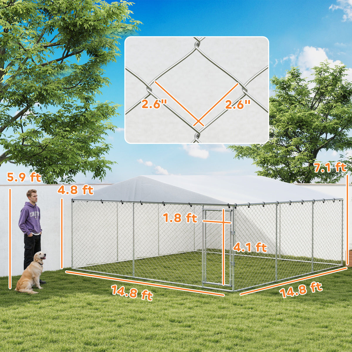 15 x 15 x 7 chien Kennel extérieur pour petits chiens moyens et grands avec toit imperméable