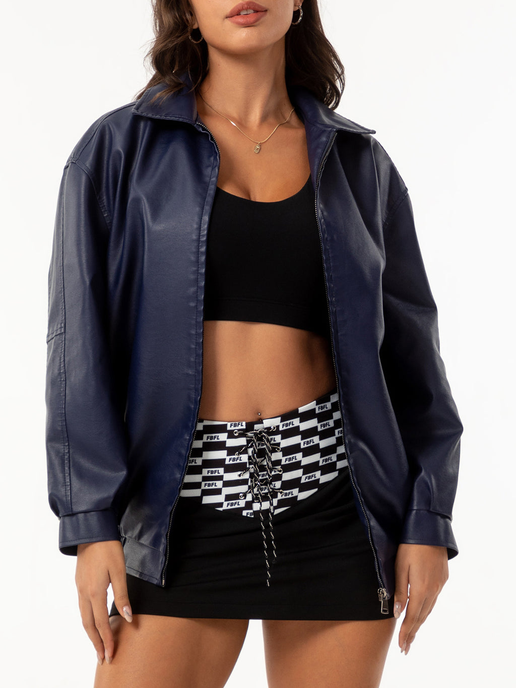 Veste de mode européenne et américaine en cuir souple pour femme