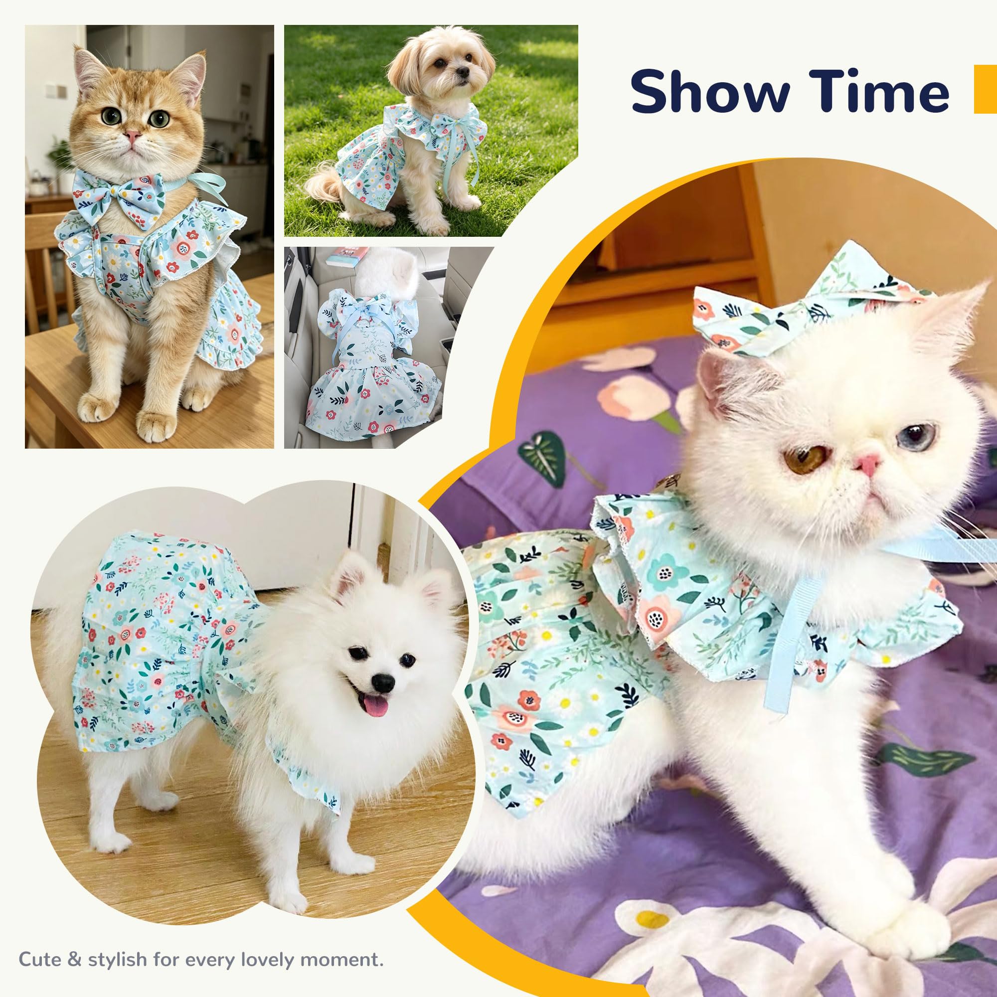 Mignon Floral Petit Chien Harness Habille avec Bow & Leash D-Ring