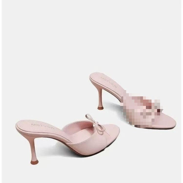 Talons hauts à talons ouverts Stiletto avec détails Bow Summer Sandales de style français pour femmes