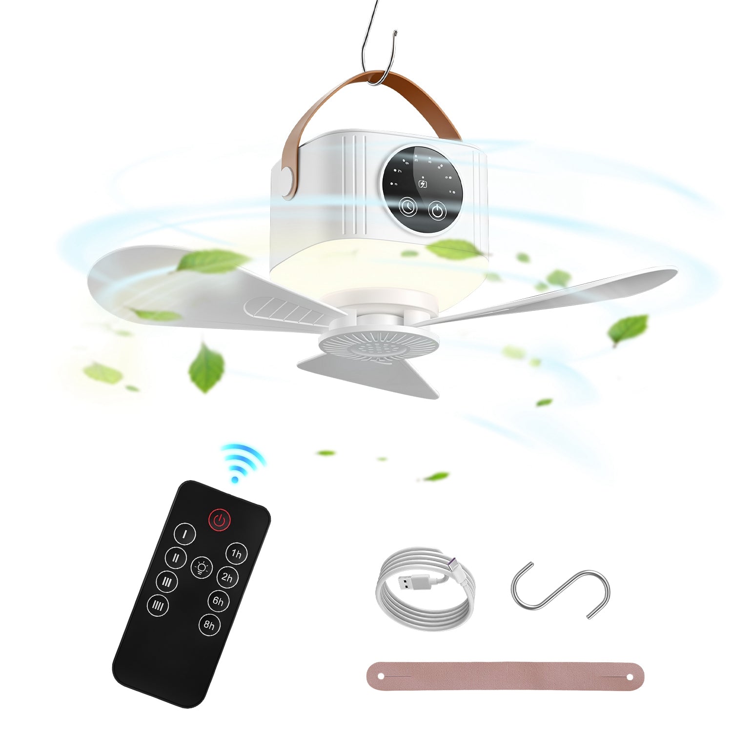 Ventilateur de plafond de tente 1Pc avec lampe 7200mah Batterie rechargeable Eventail suspendu W