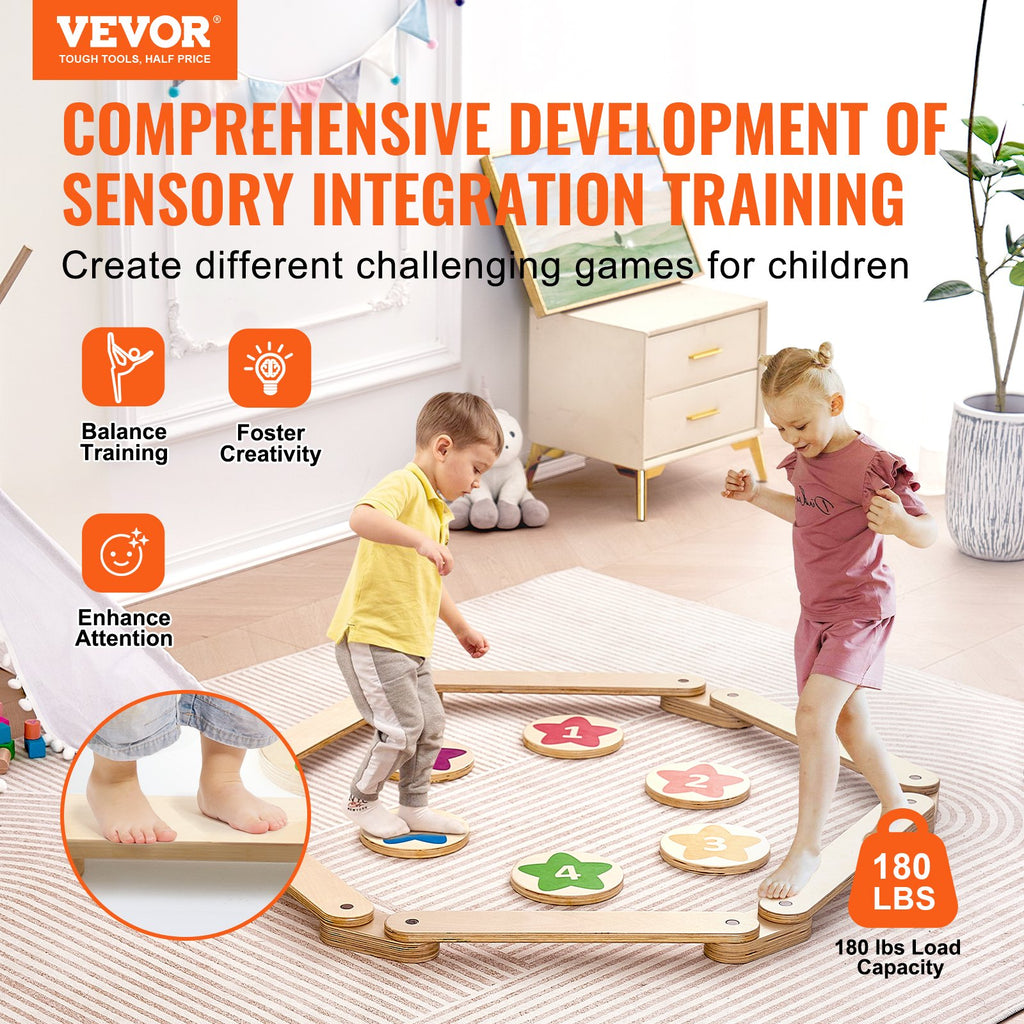 VEVOR Enfants Balance Beam Stepping Stones Gymnastique Enfants Balance Board 6 PCS