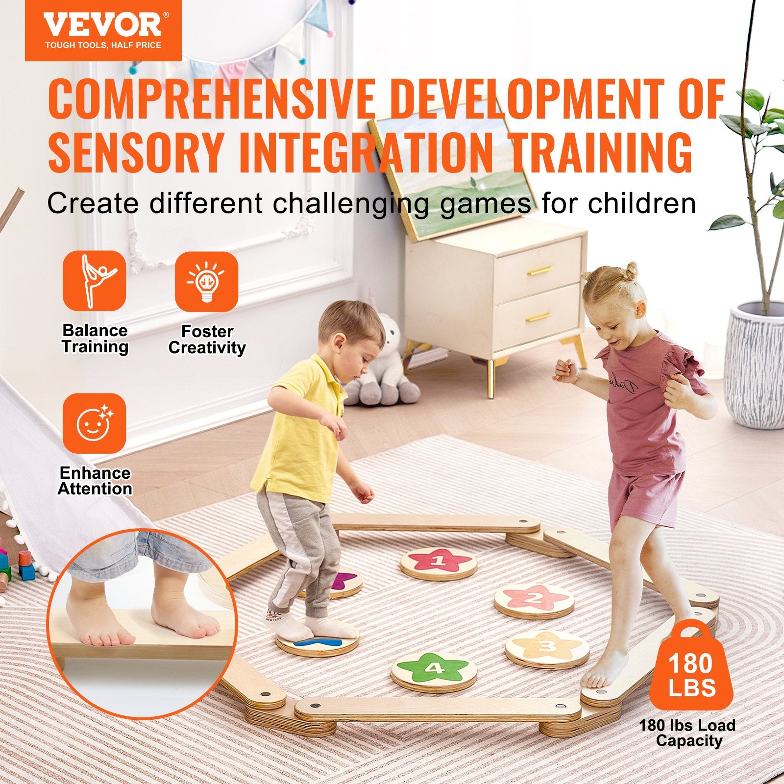 VEVOR Enfants Balance Beam Stepping Stones Gymnastique Enfants Balance Board 6 PCS