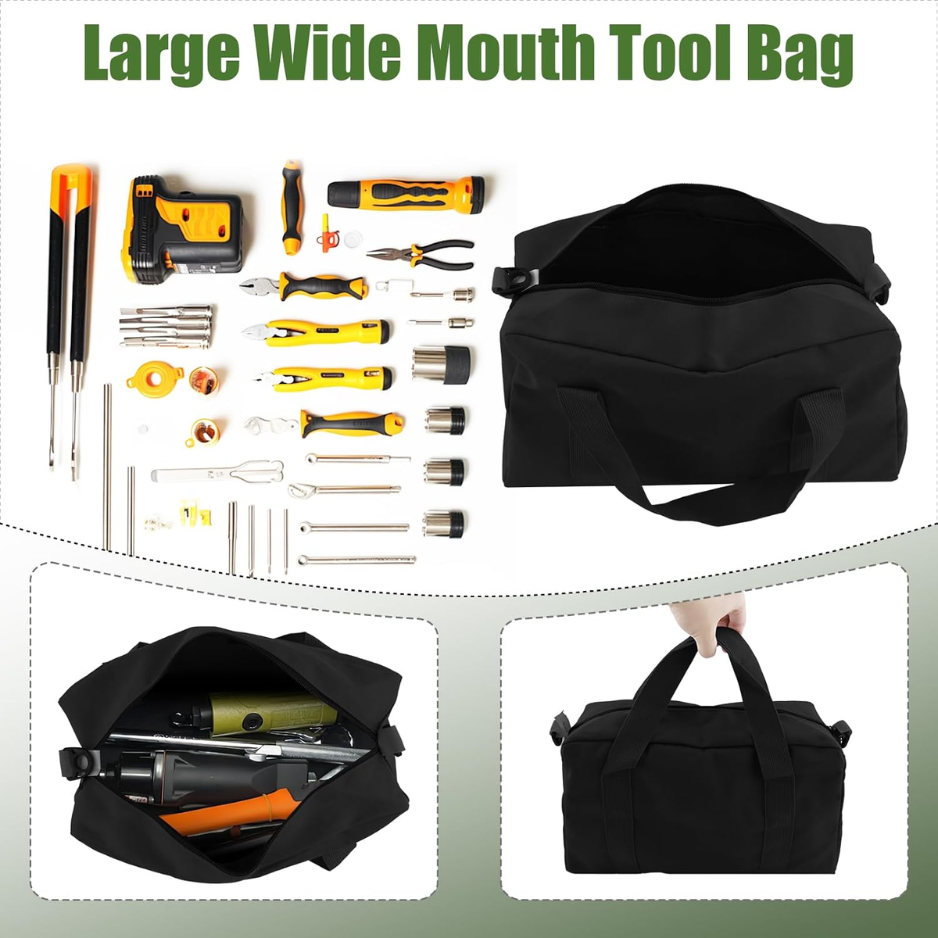 Petit sac à outils Fermer Haut large outil de bouche Organisateur sac Toile outil de stockage sac à main noir 1