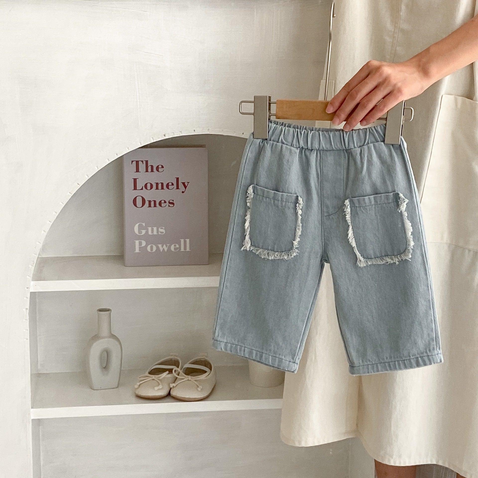 Pantoufles de coton denim de poche pour enfants