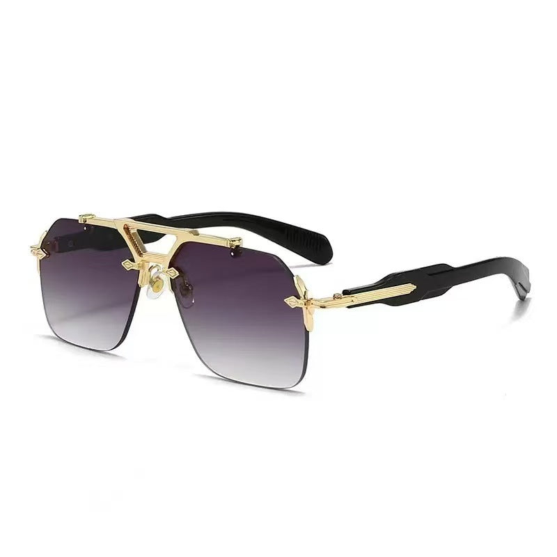 Double bridge rimless metal sunglasses
