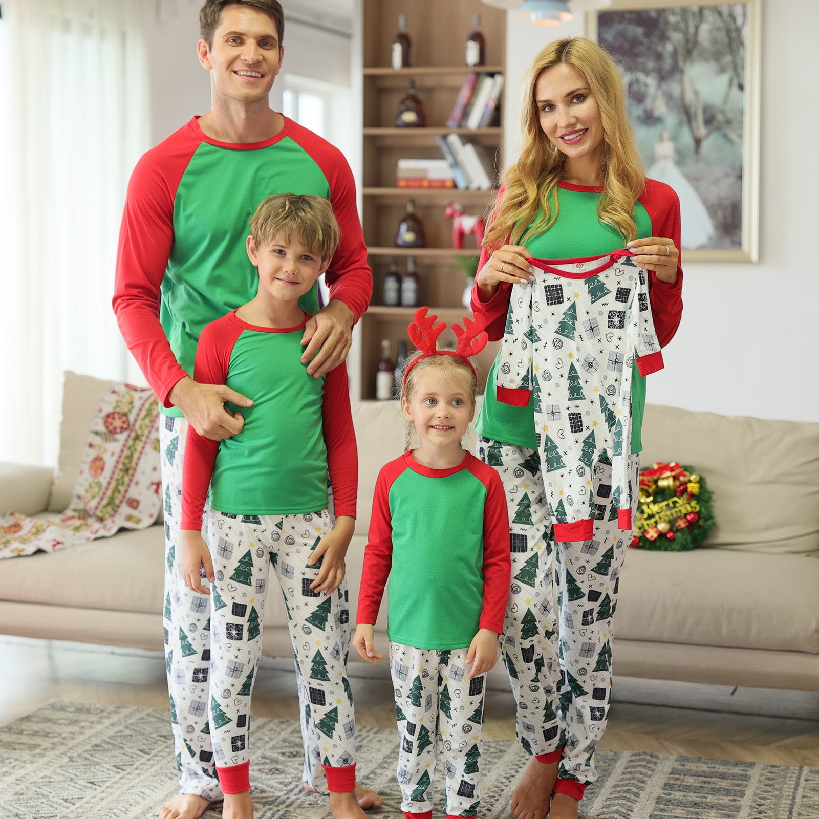 Vêtements de maison de Noël Vêtements parents-enfants Vêtements de maison imprimés Raglan