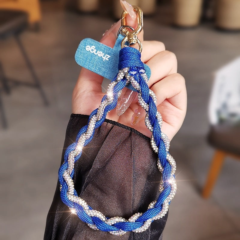 Étui téléphonique tressé bicolore à diamants complets Lanyard