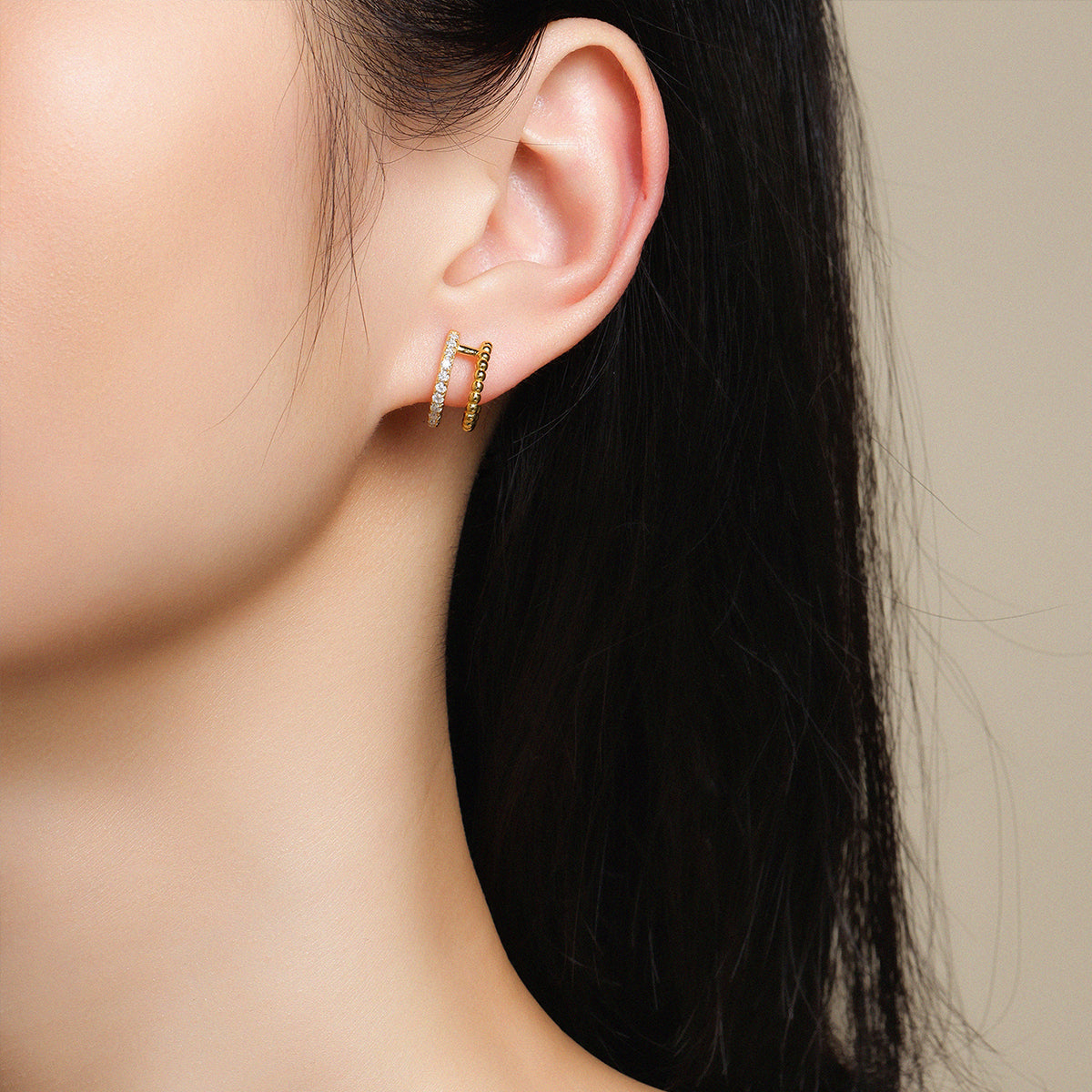 S925 Boucles d'oreilles en double boucle en argent sterling