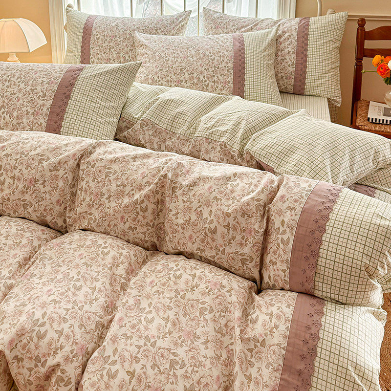 Petit ensemble de literie en coton floral à quatre pièces en coton tout-cot Princess-Style Vintage Linge de lit Wi