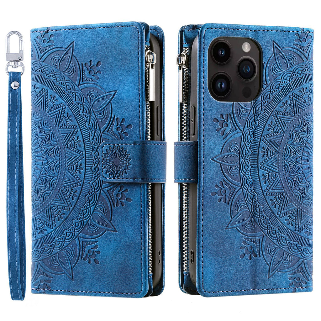 Carte Zipper Sac Téléphone portable En cuir Embossed carte Insert Protection Shell
