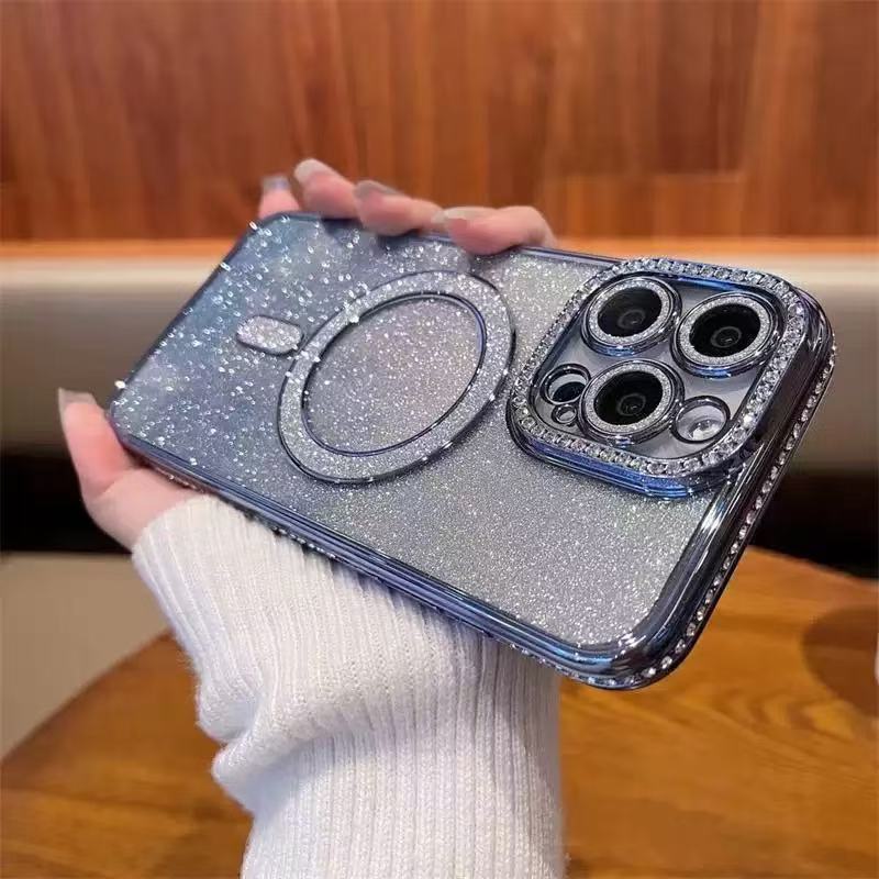 Étui de téléphone magnétique Glitter Strass tout inclus résistant à la chute