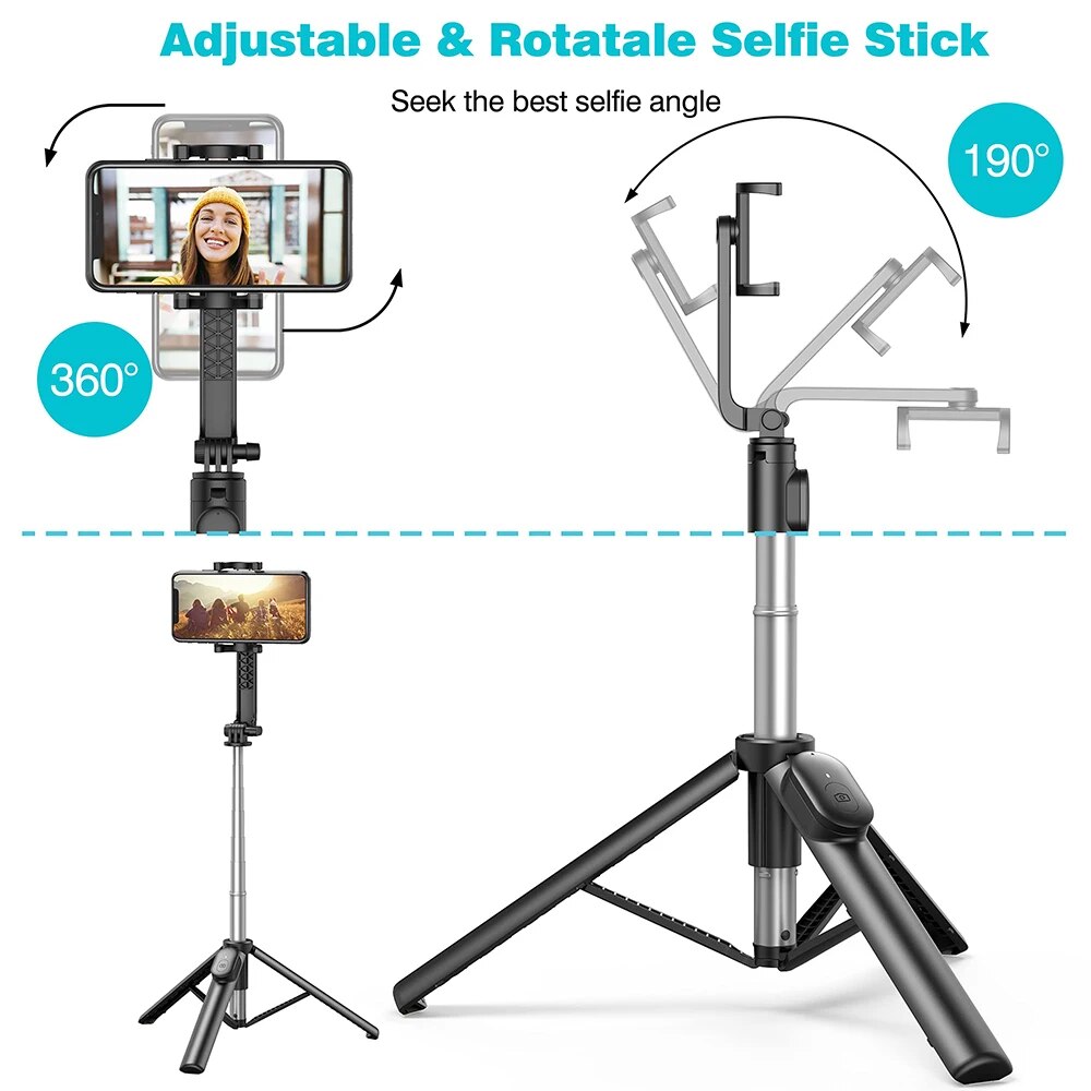 Extendable Selfie Stick Tripod with Wireless Remote Phone Holder Cell Phone Tripod for