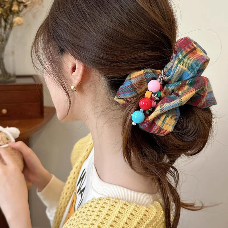 Attache à cheveux haute élasticité Plaid coloré