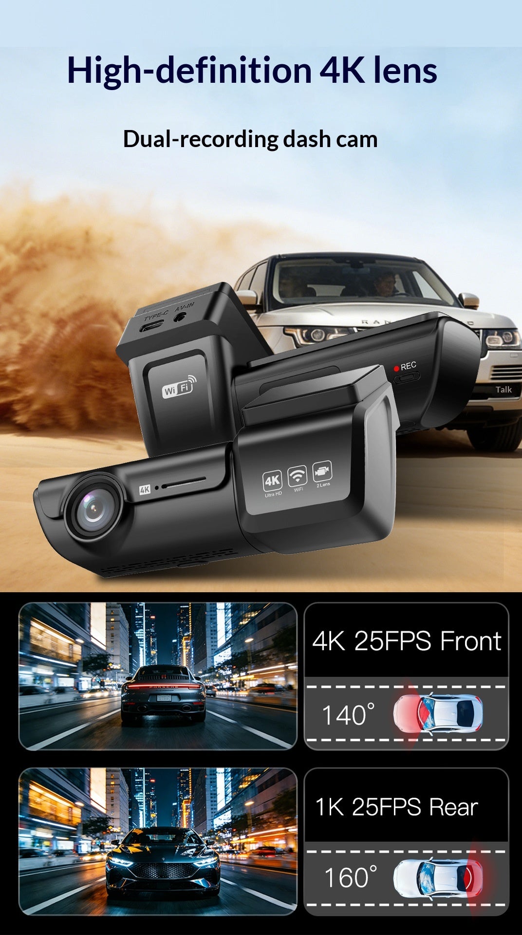 HD WiFi Dash Cam pour voitures
