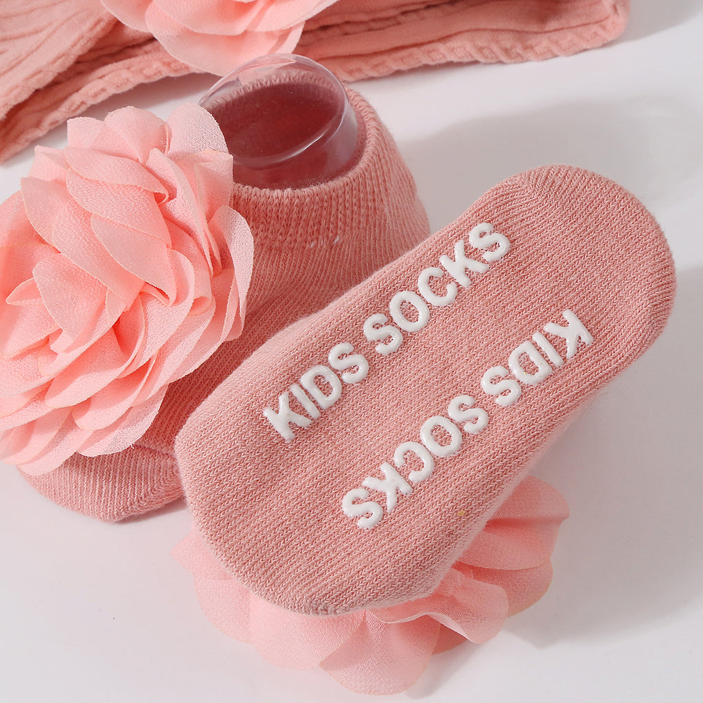 Bande de cheveux bébé Bébé chaussons en tricot doux à fleurs