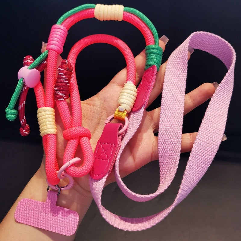 Long Crossbody Color-Block Woven Téléphone Lanyard
