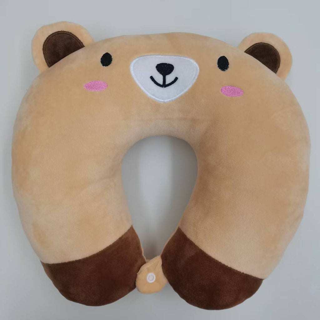 Mignon ours brun clair U en forme de cou de voyage Oreiller en peluche souple Support de cou Oreiller